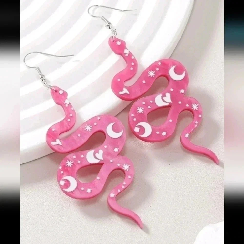 Pink and white snake earrings pastel Gothic cottage core cute witch snake